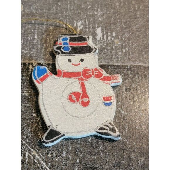 Wooden happy snowman red scarf ornament Xmas decor - Picture 1 of 3